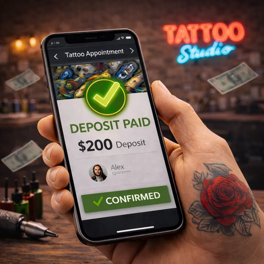 Illustrative example of a tattoo shop deposit confirmation