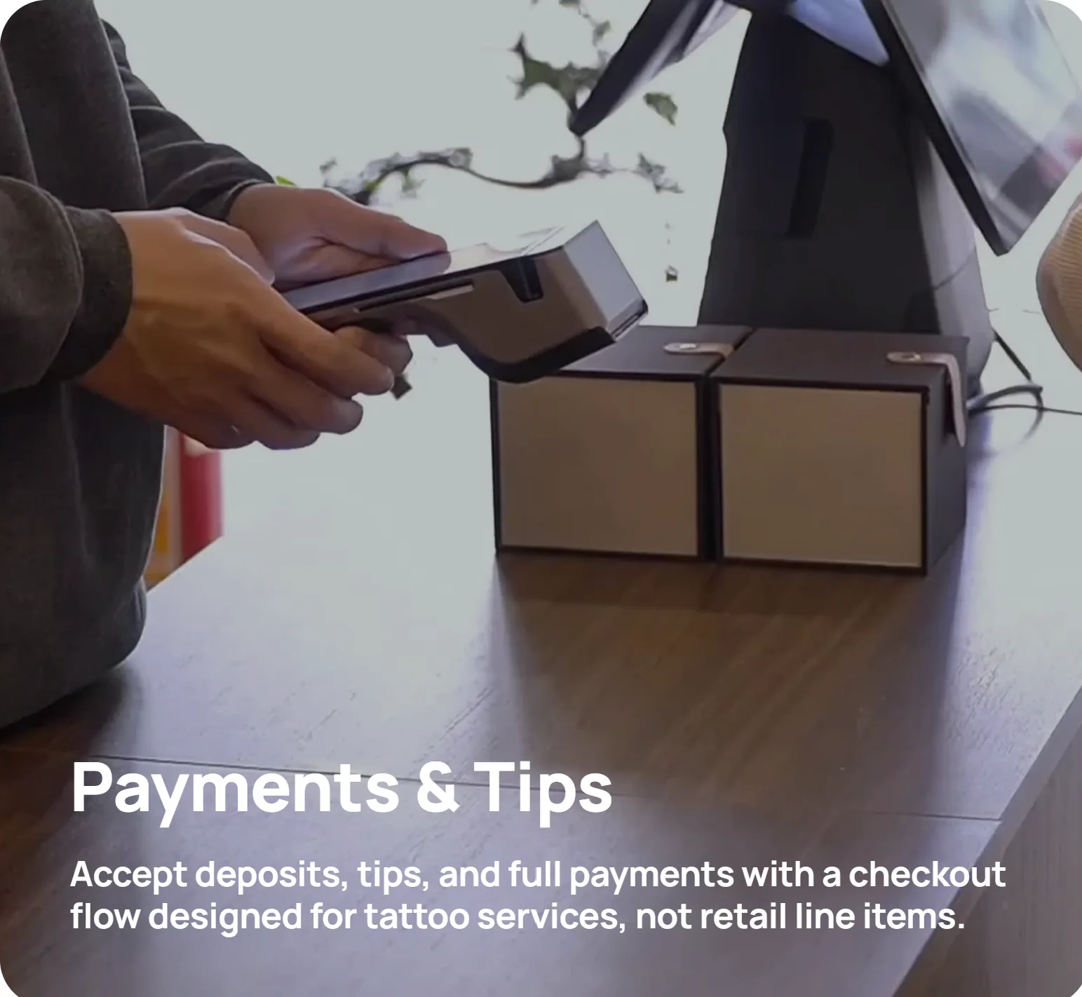 Person accepting a payment with a card reader